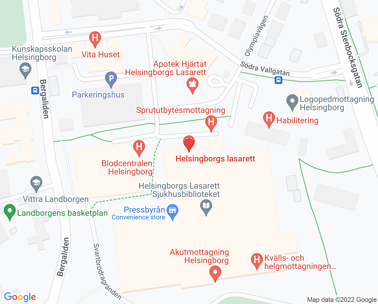 Karta till Anestesimottagning Helsingborg