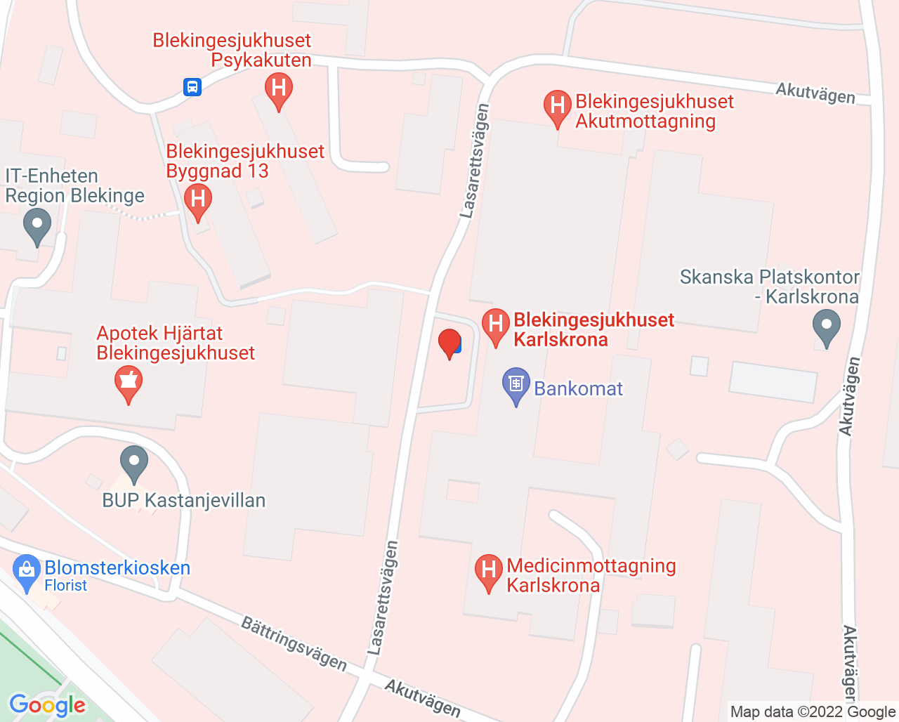 Karta till Intensivvårdsavdelning, Karlskrona