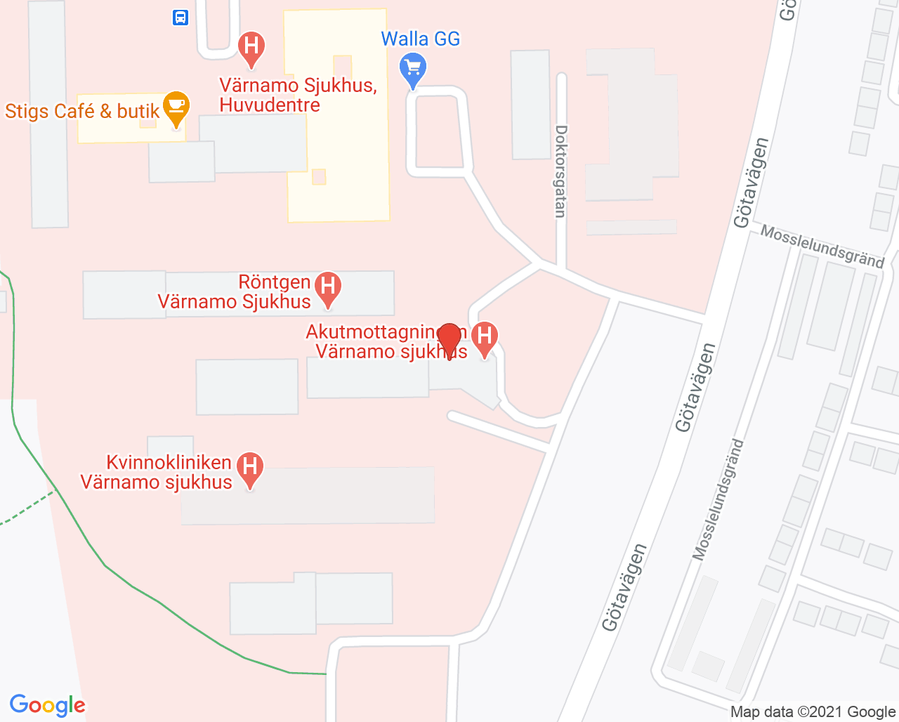 Karta till Operationscentralen Värnamo sjukhus
