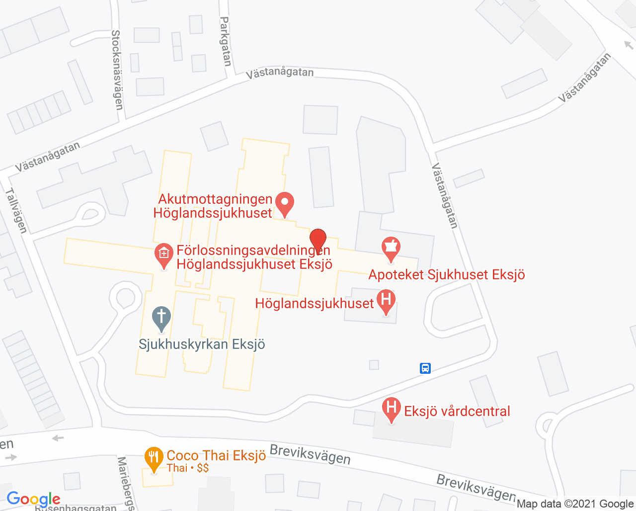 Karta till Operationscentralen Höglandssjukhuset Eksjö