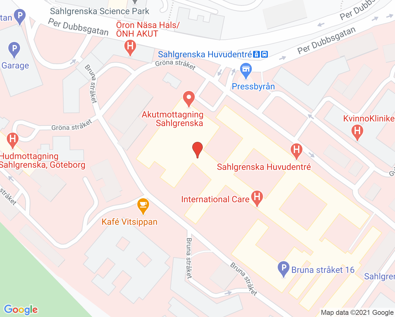 Karta till Narkosförberedelser barn och ungdom Sahlgrenska, Göteborg