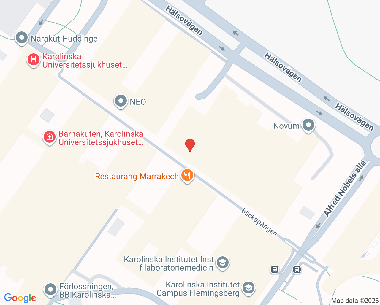 Karta till Tonusmottagning Huddinge, Danderyds sjukhus
