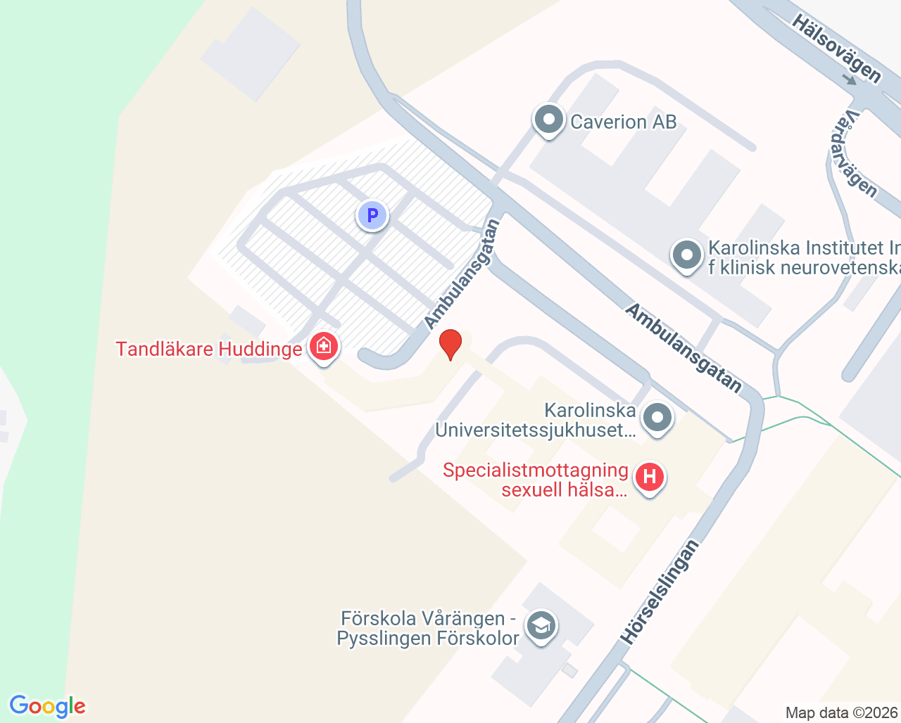 Karta till Konsultmottagningen I66 Huddinge, Beroendecentrum Stockholm