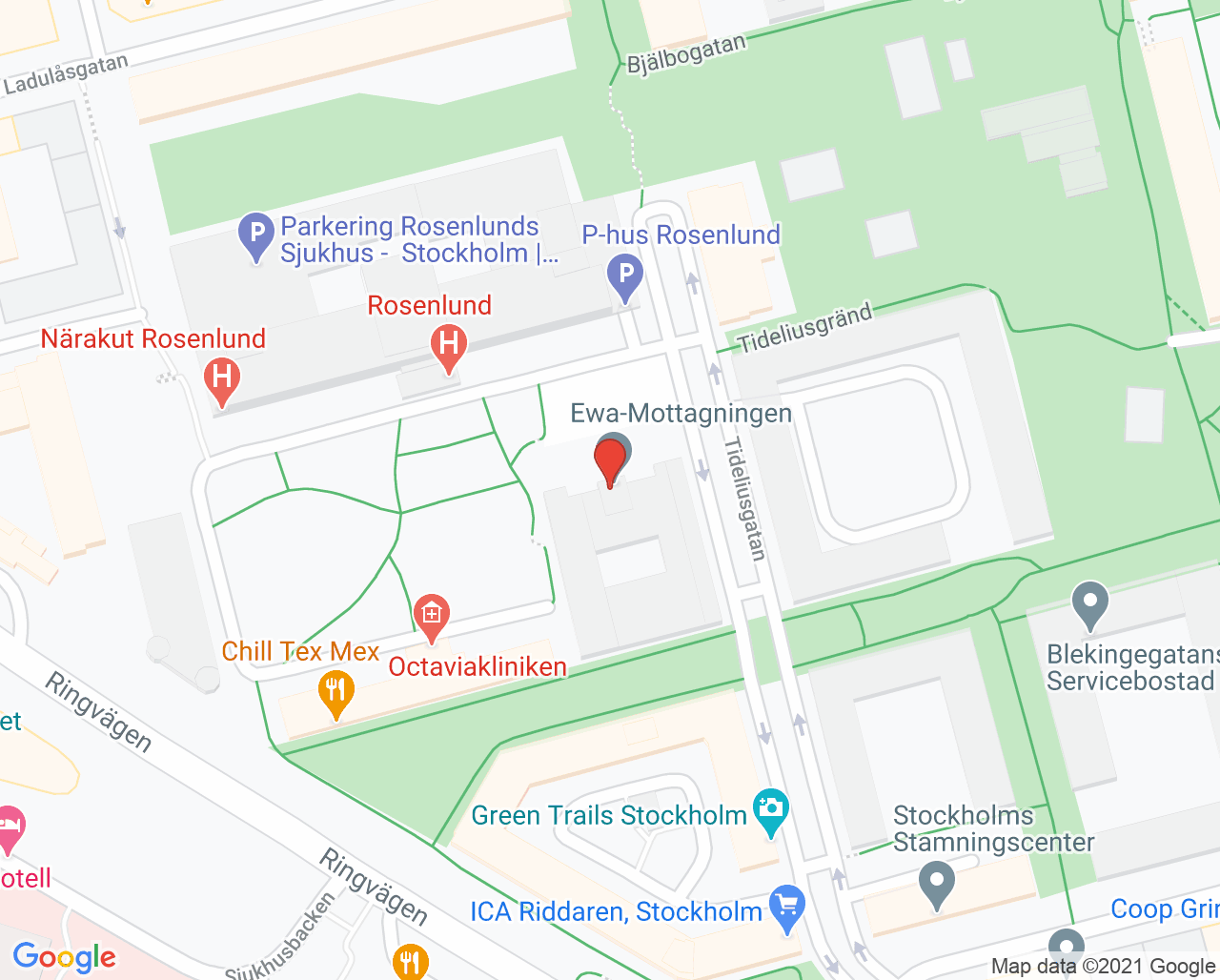 Karta till EWA-mottagningen, Beroendecentrum Stockholm
