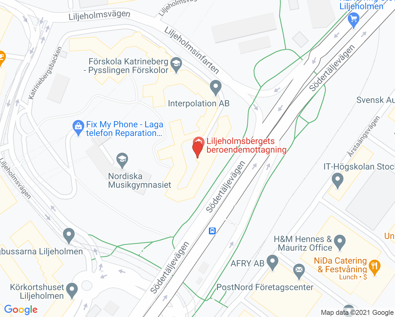 Karta till Liljeholmens Livsstilsmottagning, Beroendecentrum Stockholm