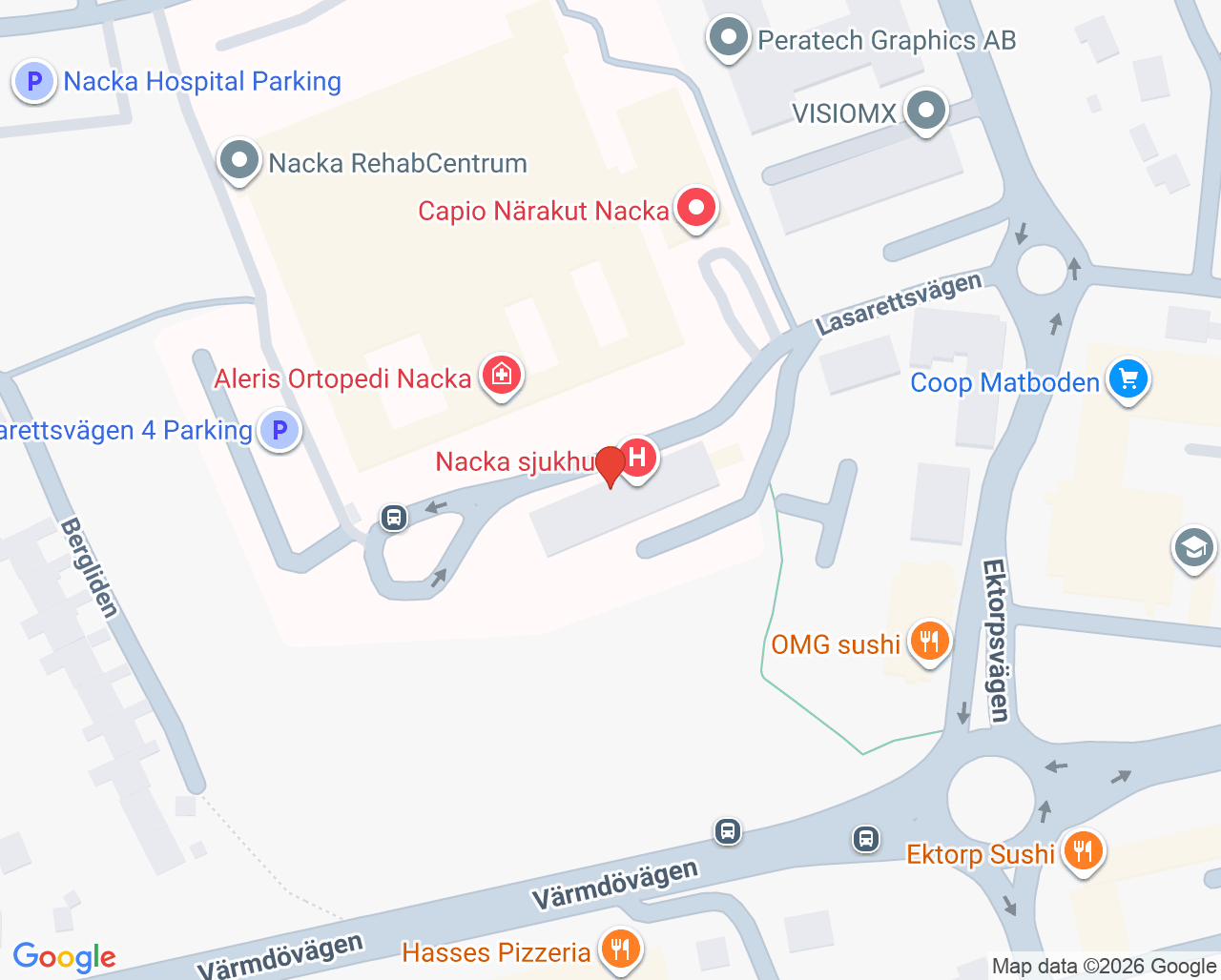 Karta till Logopedmottagningen Nacka Närsjukhus