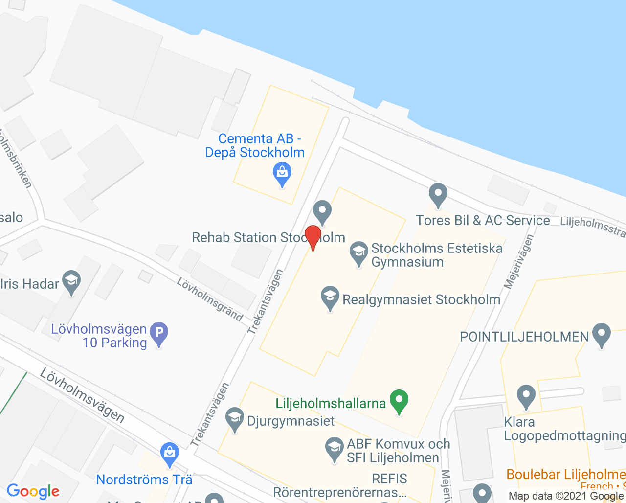 Karta till Aleris Rehab Station Planerad neurologisk rehab Liljeholmen