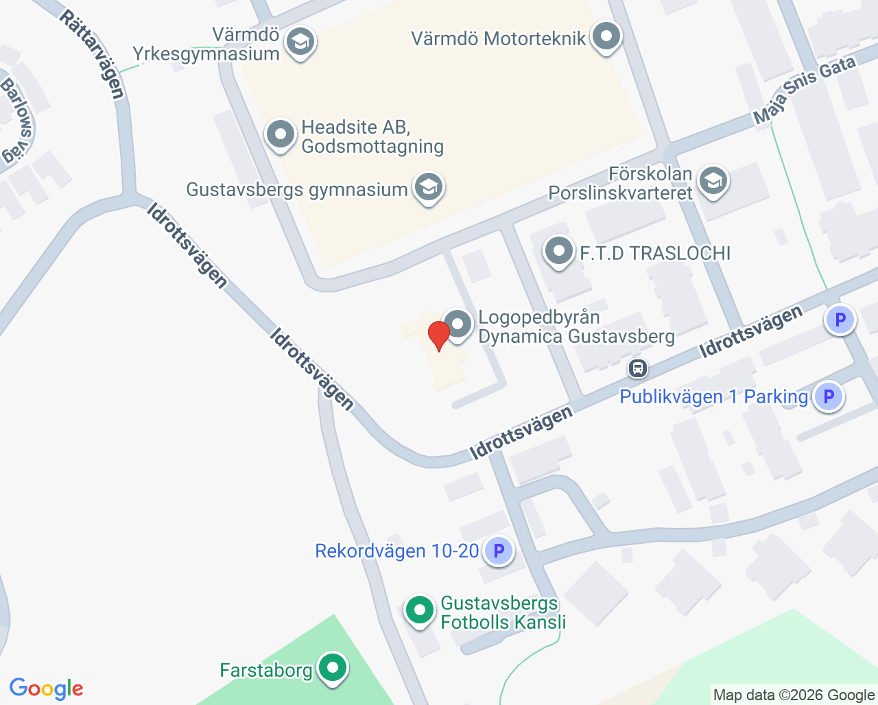 Karta till Logopedbyrån Dynamica Gustavsberg, Värmdö