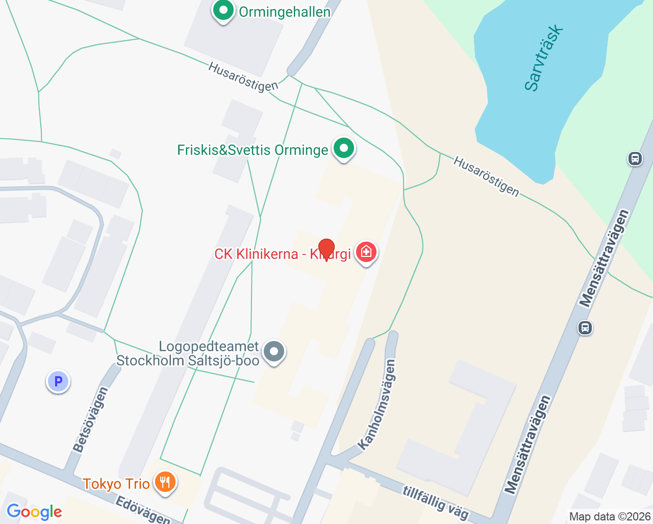 Karta till Logopedmottagningen Saltsjö-Boo