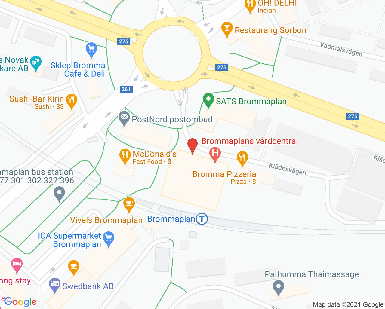 Karta till Logopedmottagningen Brommaplan, Logopedi Västra, Verksamhetsområde Primärvård, Stockholms läns sjukvårdsområde, Stockholms Läns Landsting