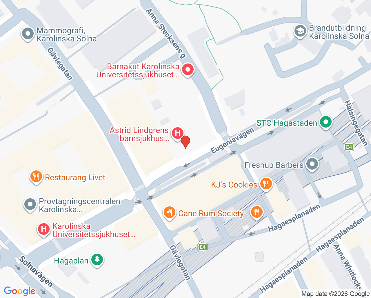 Karta till Vårdavdelning Neonatal hemsjukvård Solna, Karolinska Universitetssjukhuset