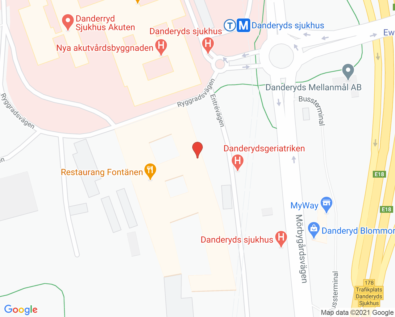 Karta till Vårdavdelning 84 Rehab, Danderyds sjukhus