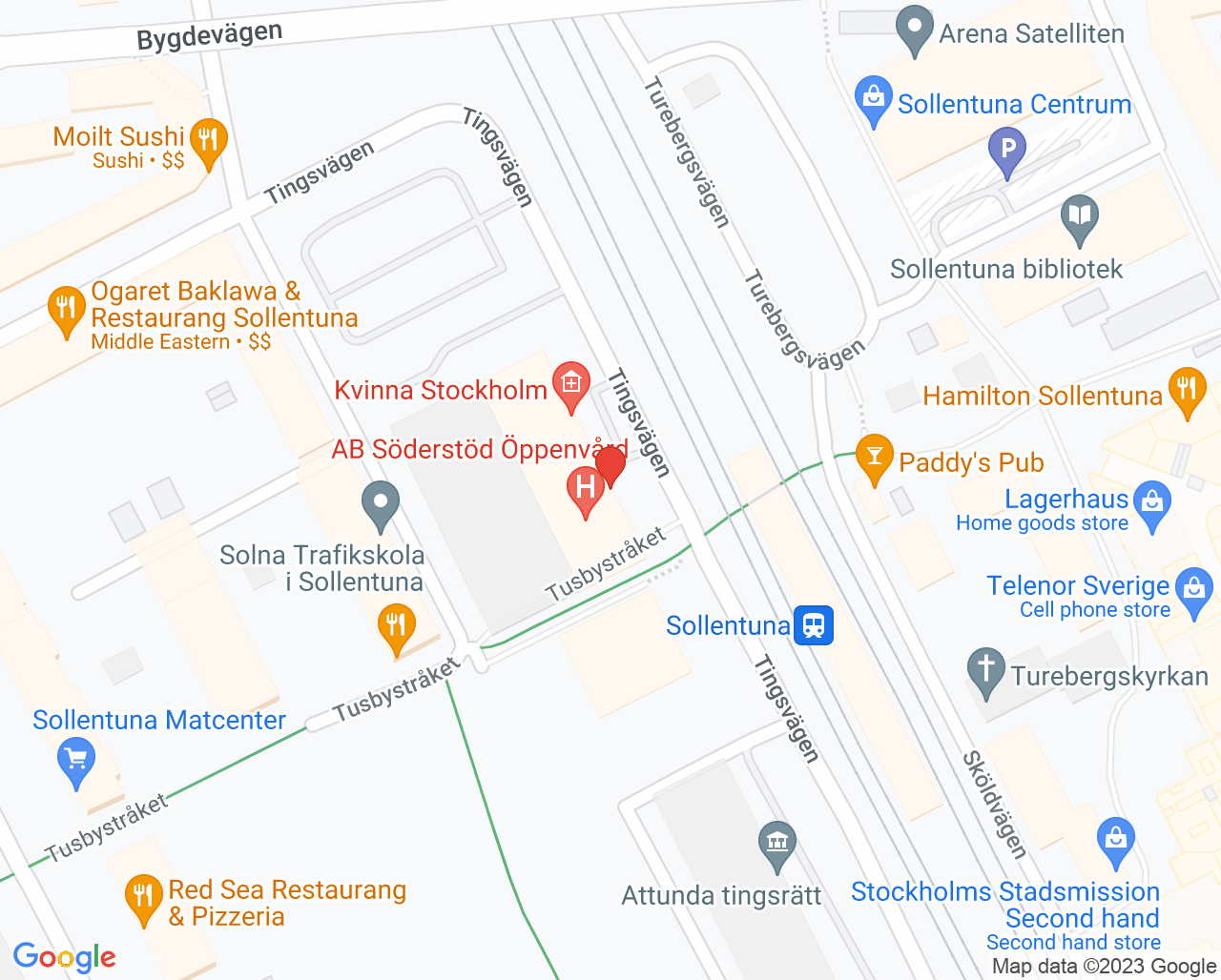 Karta till Sollentuna beroendemottagning, Beroendecentrum Stockholm