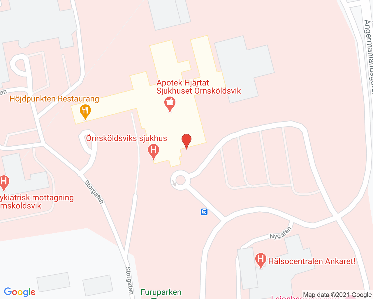 Karta till Operationsavdelning Örnsköldsvik