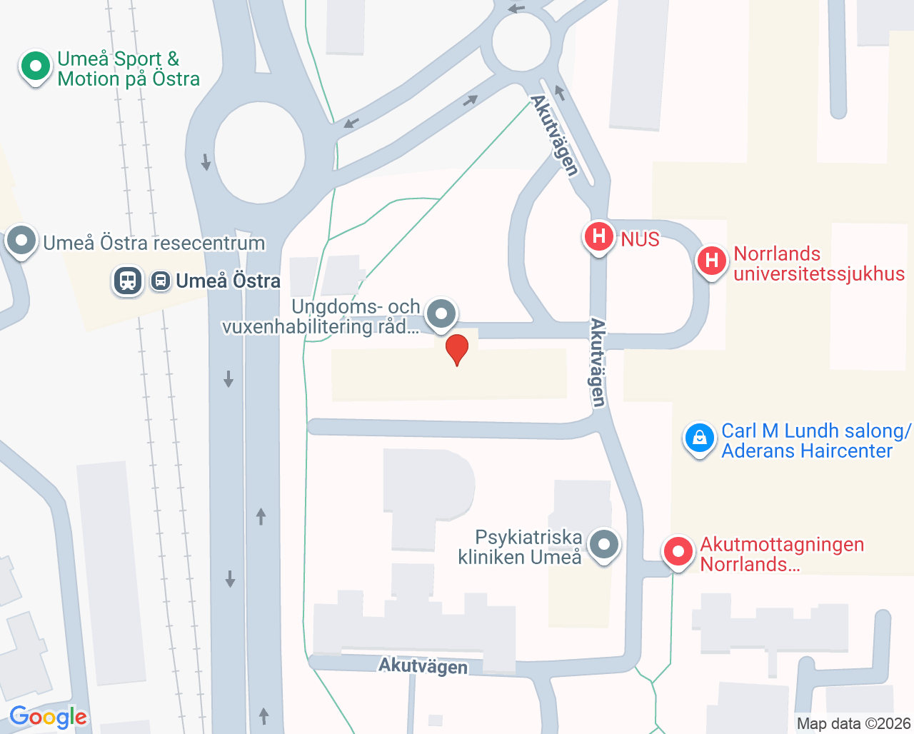 Karta till Beroendepsykiatrisk mottagning Umeå