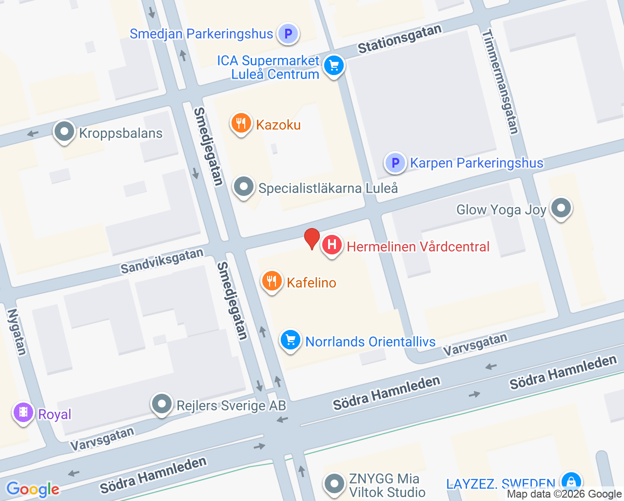 Karta till Cellprovtagning Barnmorskemottagningen Hermelinen vc