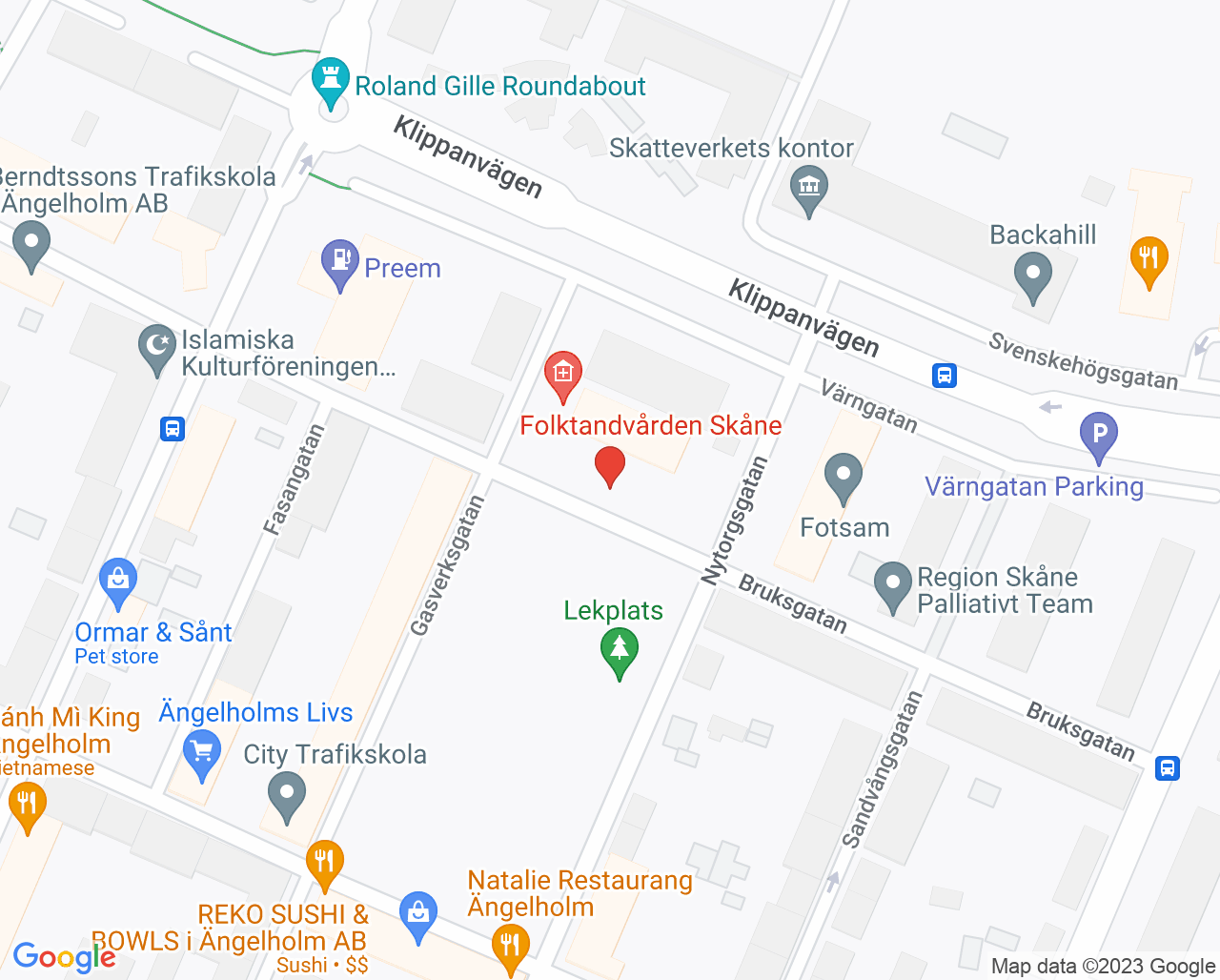 Karta till Psykologmottagningen Barn- och föräldrahälsa Ängelholm