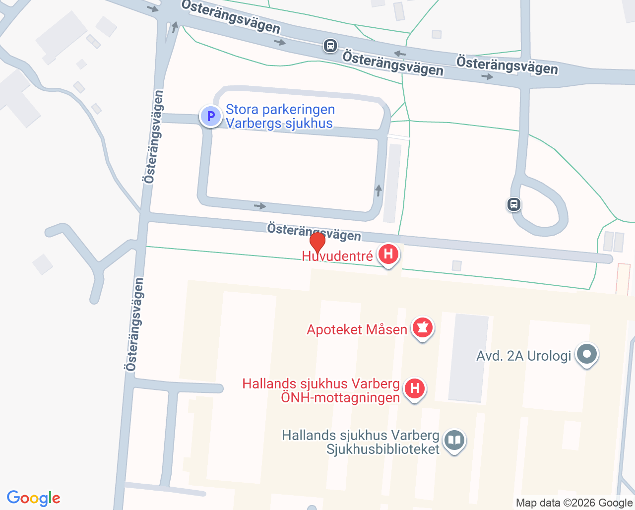 Karta till Gynekologimottagningen Hallands sjukhus Varberg