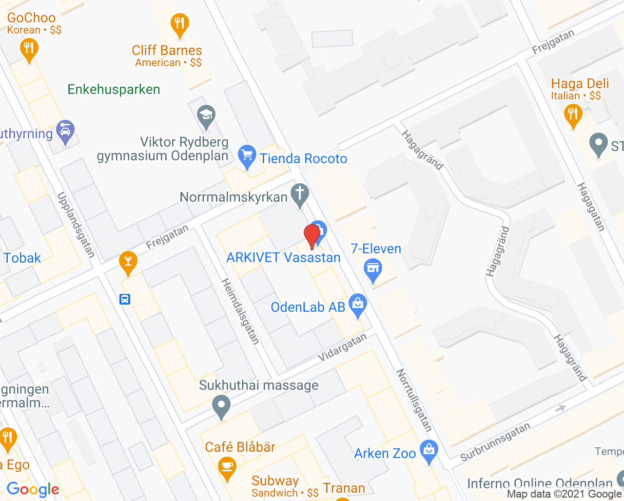 Karta till Robin Wakeham Fysioterapeut Norrmalm, Vasastan
