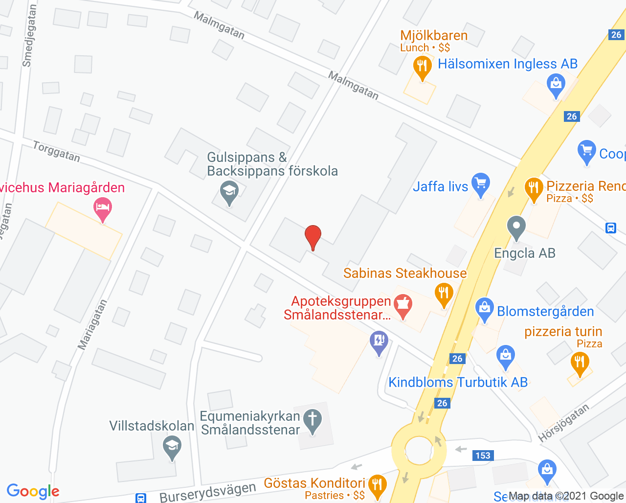 Karta till Laboratoriet Smålandsstenars vårdcentral
