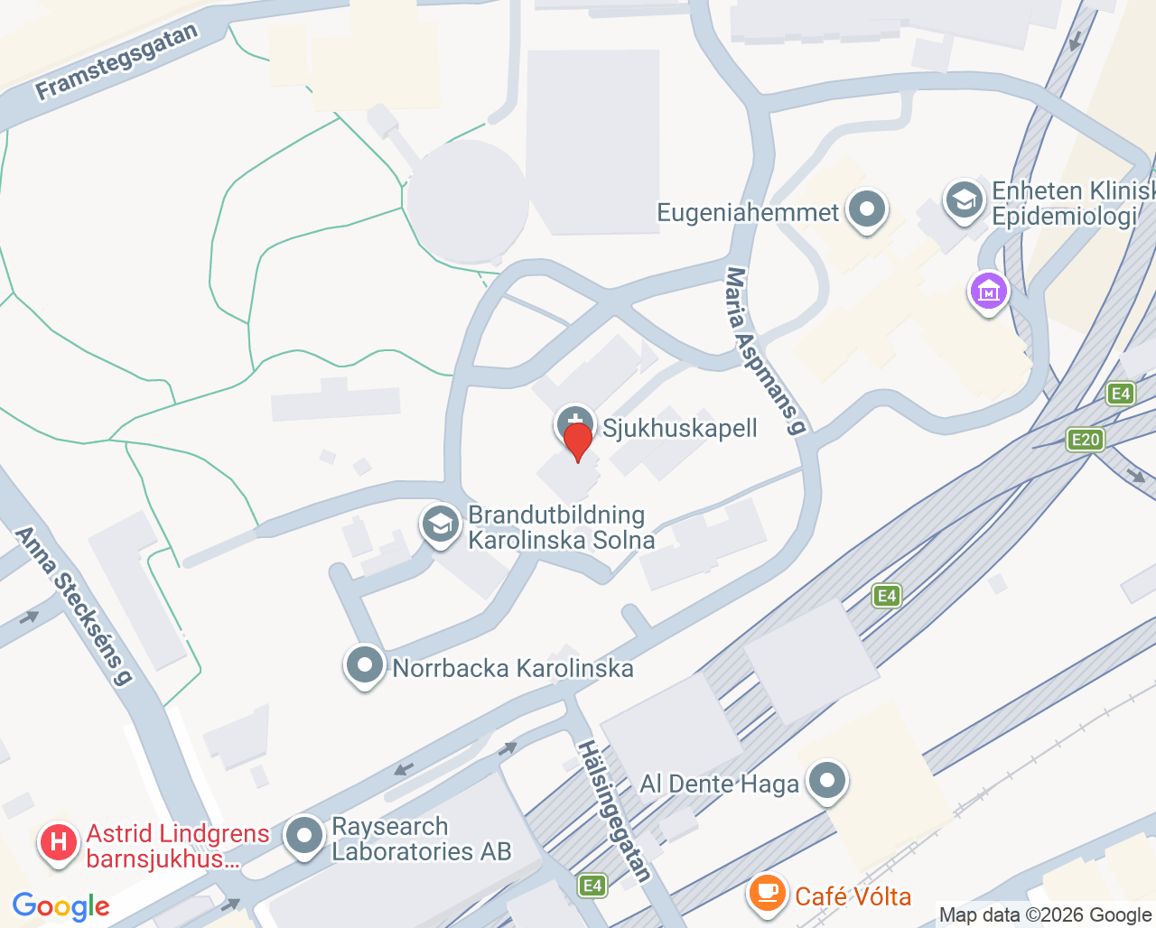 Karta till Bårhus Solna, Karolinska Universitetssjukhuset
