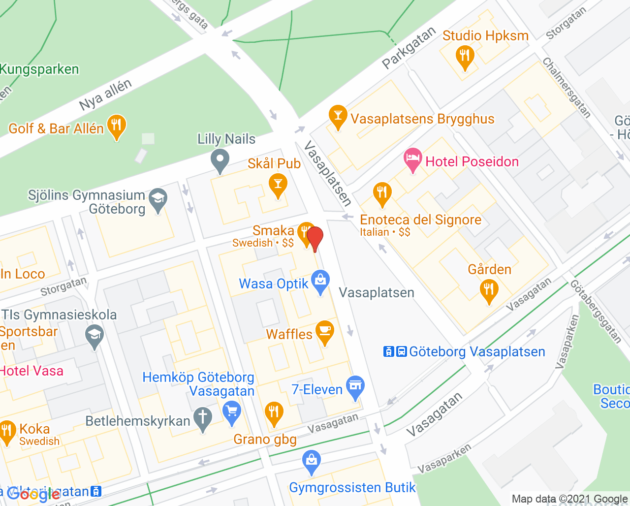 Karta till Vasa Tandvård, Göteborg