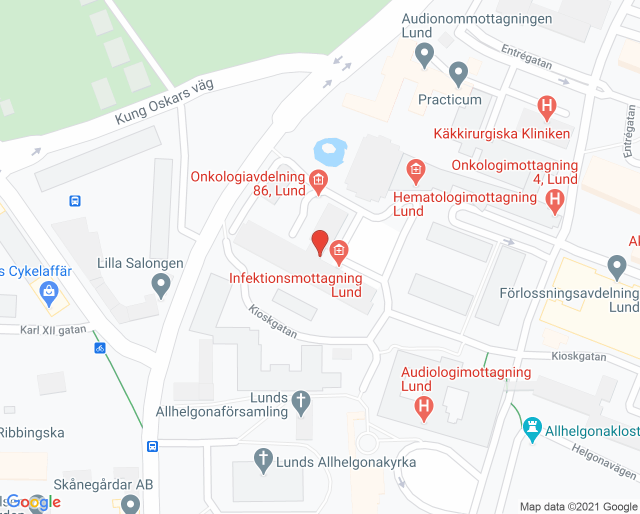 Karta till Infektionsmottagning Lund