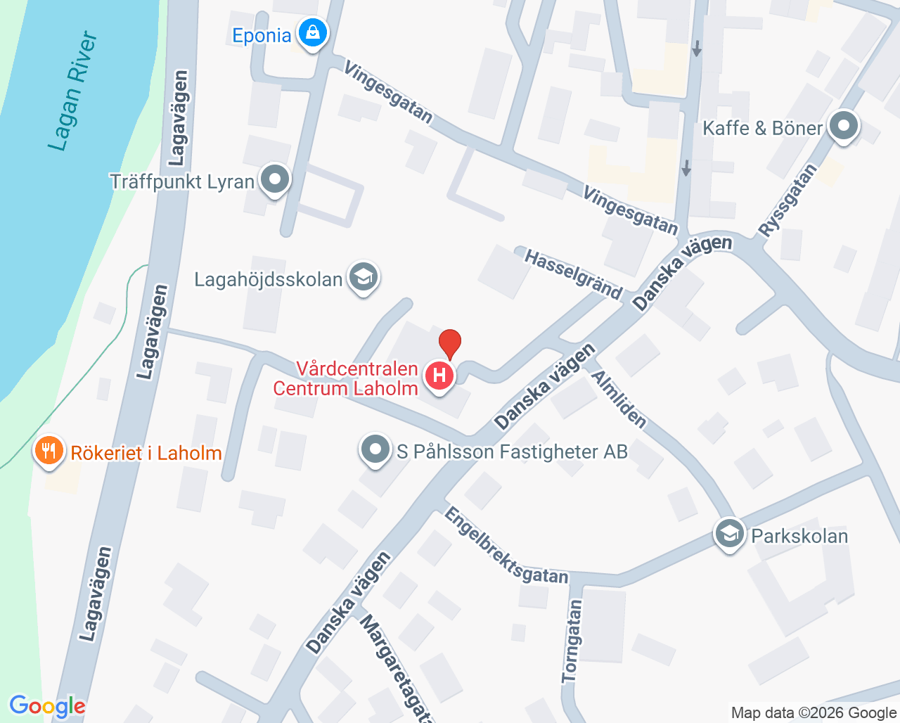 Karta till Vårdcentralen Centrum Laholm