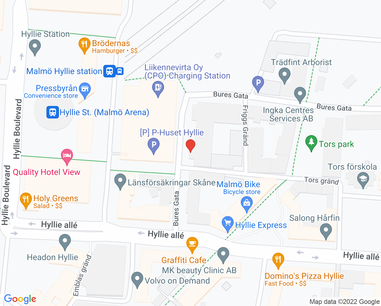Karta till Vårdcentralen Vital Hyllie
