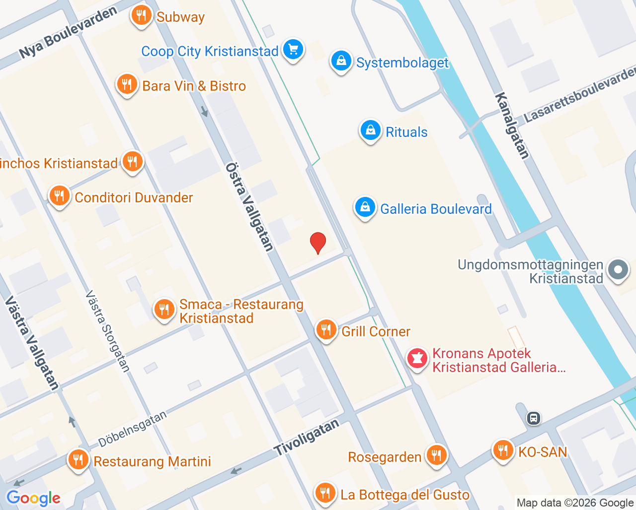 Karta till Citytandvården, Kristianstad