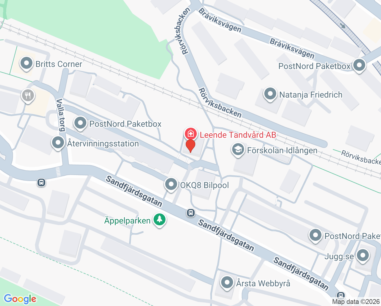 Karta till Leende Tandvård, Enskede/Årsta/Vantör