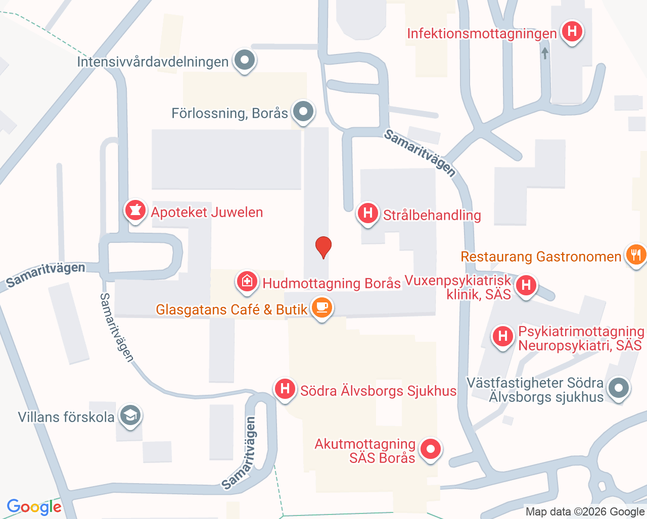 Karta till Diabetes- och endokrinologimottagning, Borås
