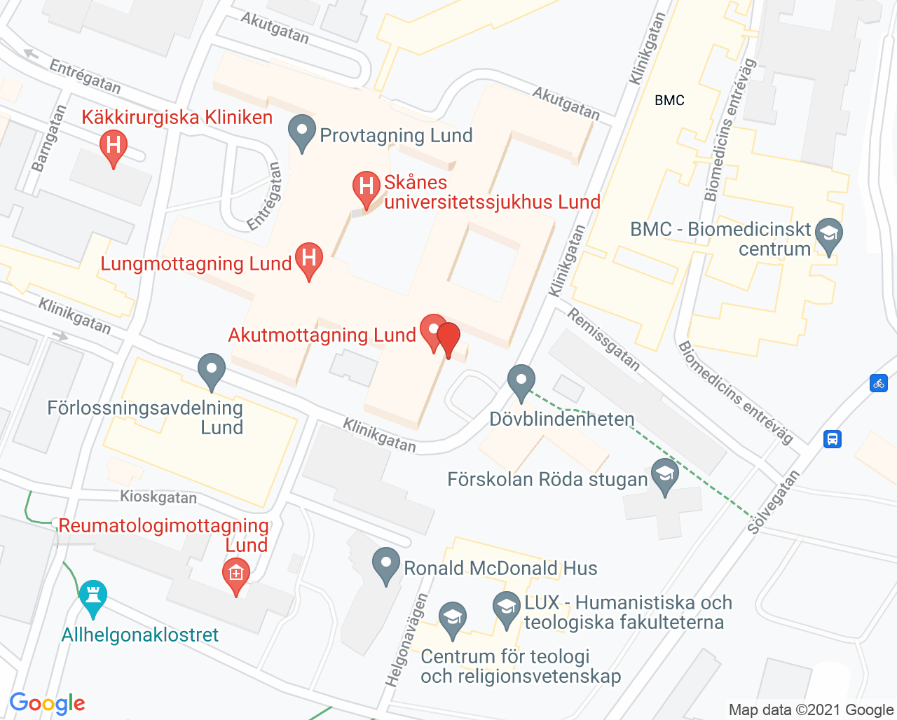 Karta till Akutmottagning Lund