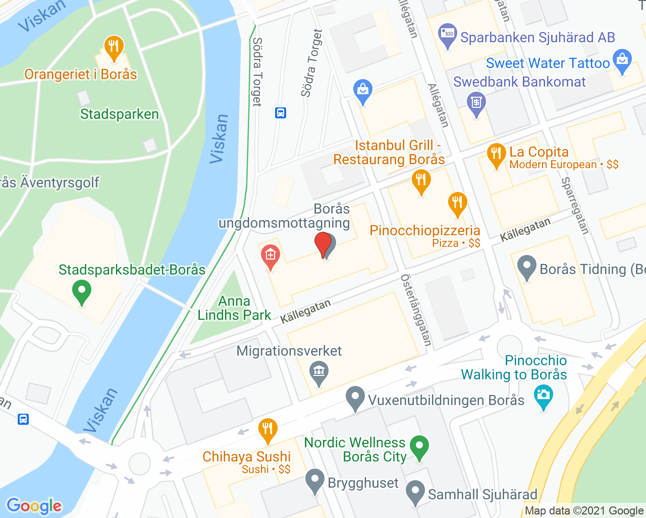 Karta till Närhälsan Södra torget vårdcentral, Borås