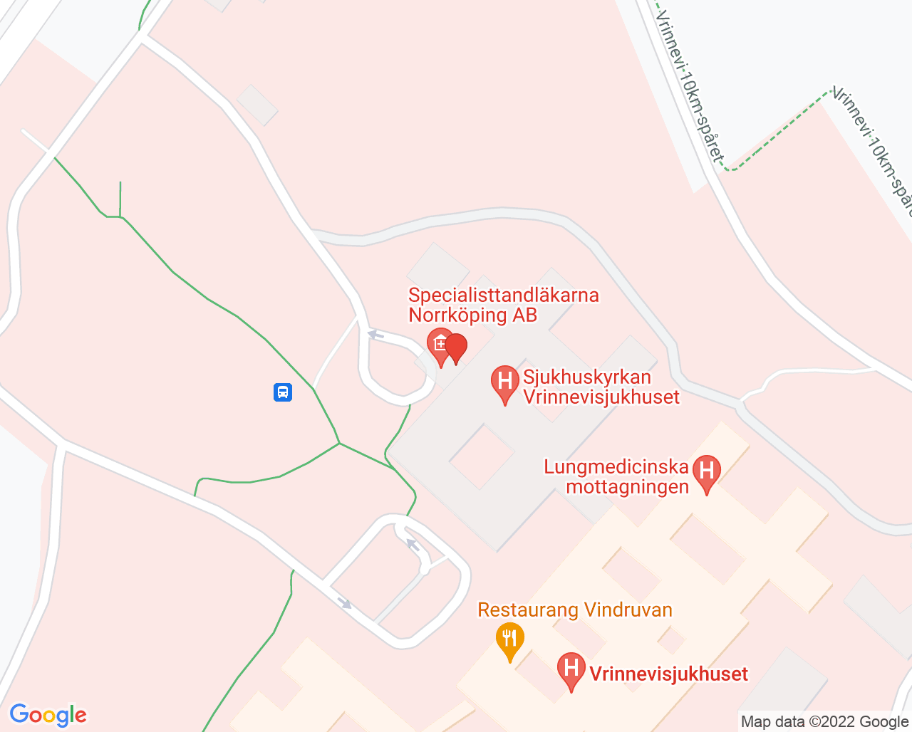 Karta till STI-mottagningen Norrköping, Hudkliniken