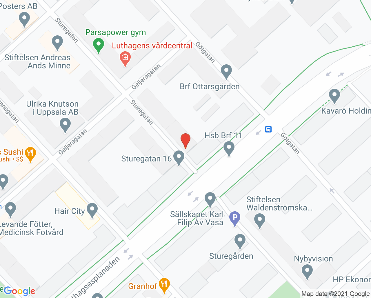 Karta till Luthagens specialistläkarmottagning Said Masiha, Uppsala
