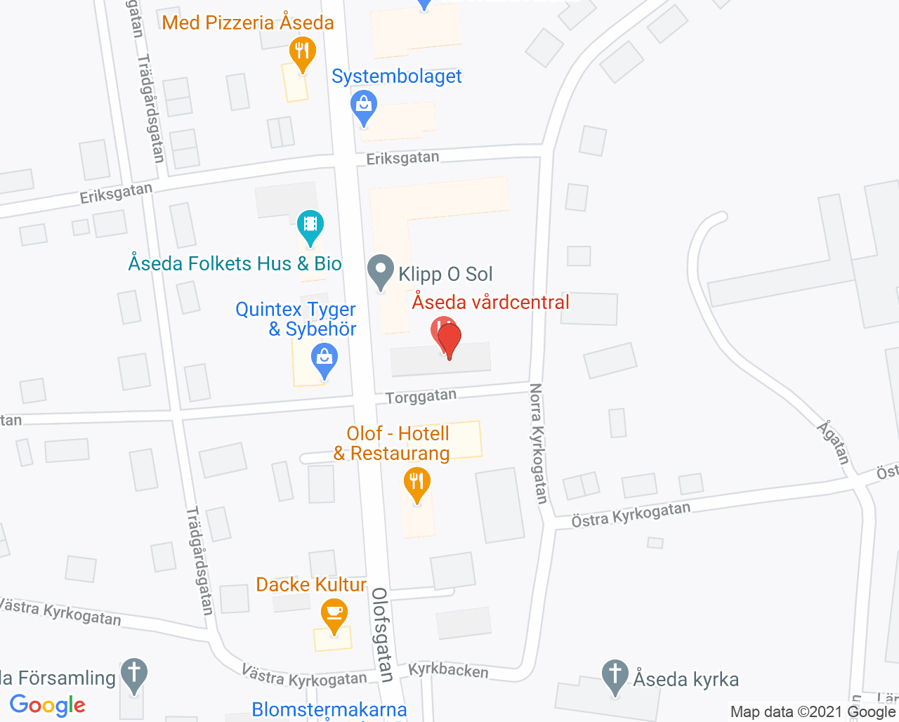 Karta till Vårdcentralen Åseda, Åseda