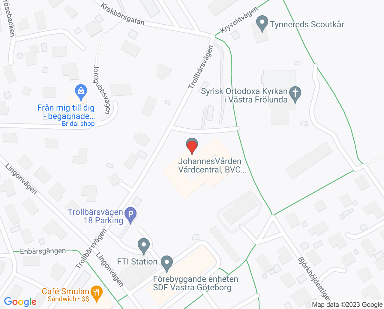 Karta till BVC JohannesVården - VC och BVC, Tynnered