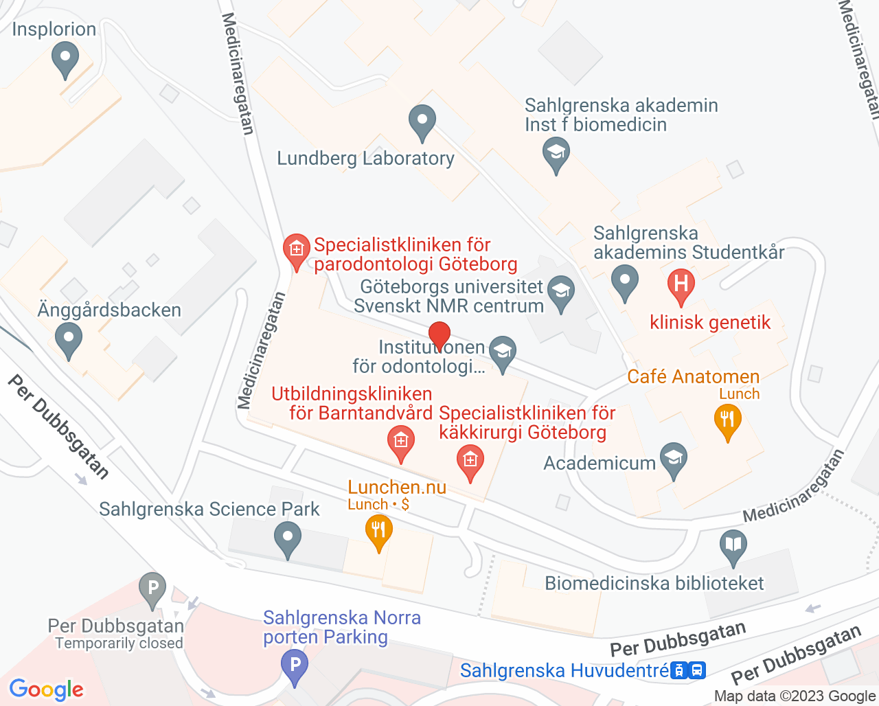 Karta till Specialistkliniken för endodonti Göteborg, Göteborg