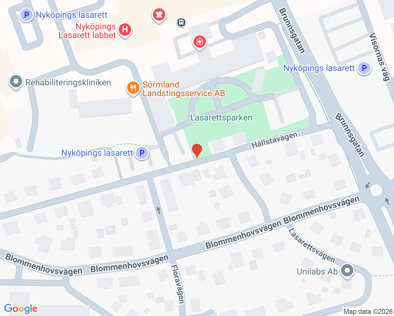 Karta till Barnmorskemottagningen Nyköpings lasarett, Nyköping