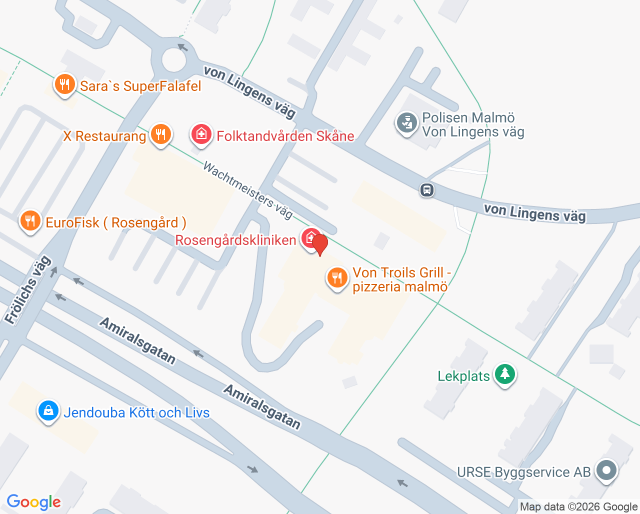 Karta till Rosengårdskliniken, Malmö