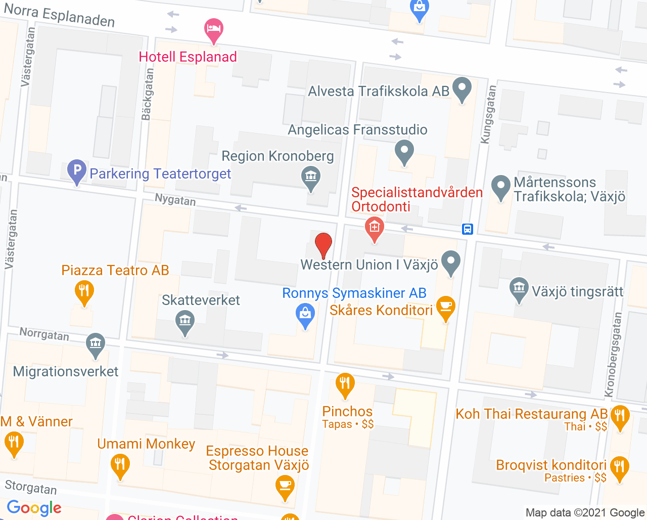 Karta till Folktandvården Klostergatan, Växjö