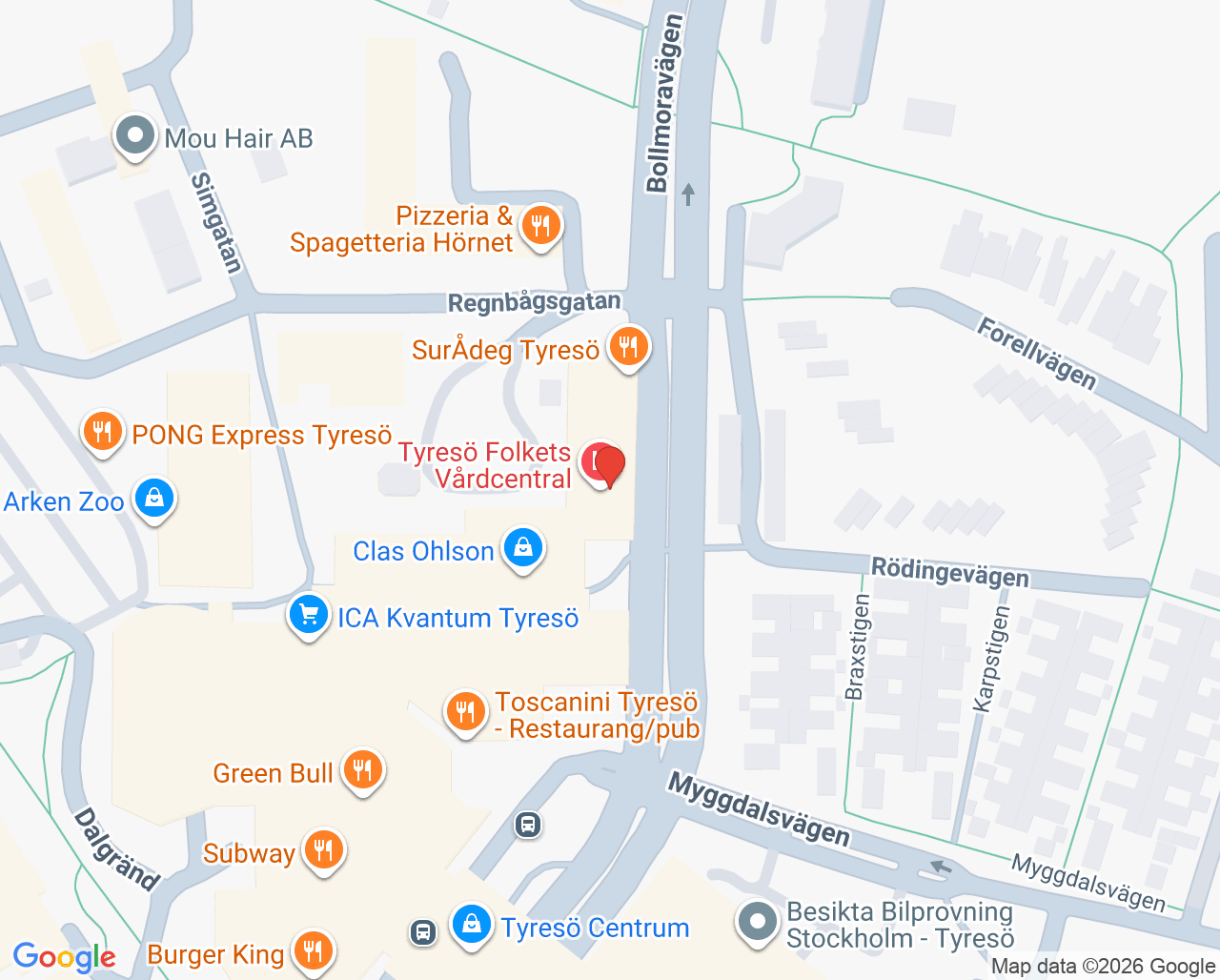 Karta till Folkets Vårdcentral Tyresö