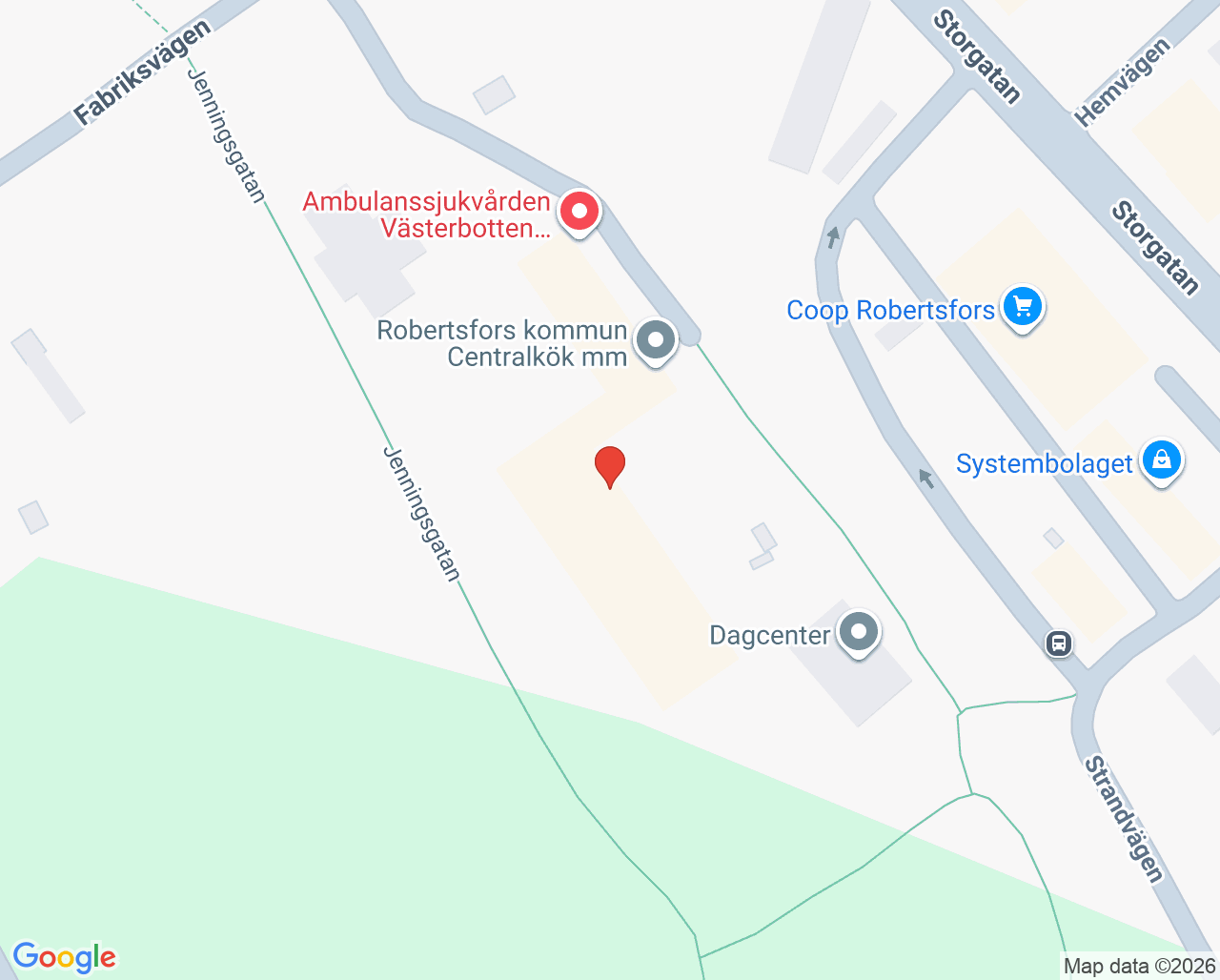 Karta till Robertsfors hälsocentral