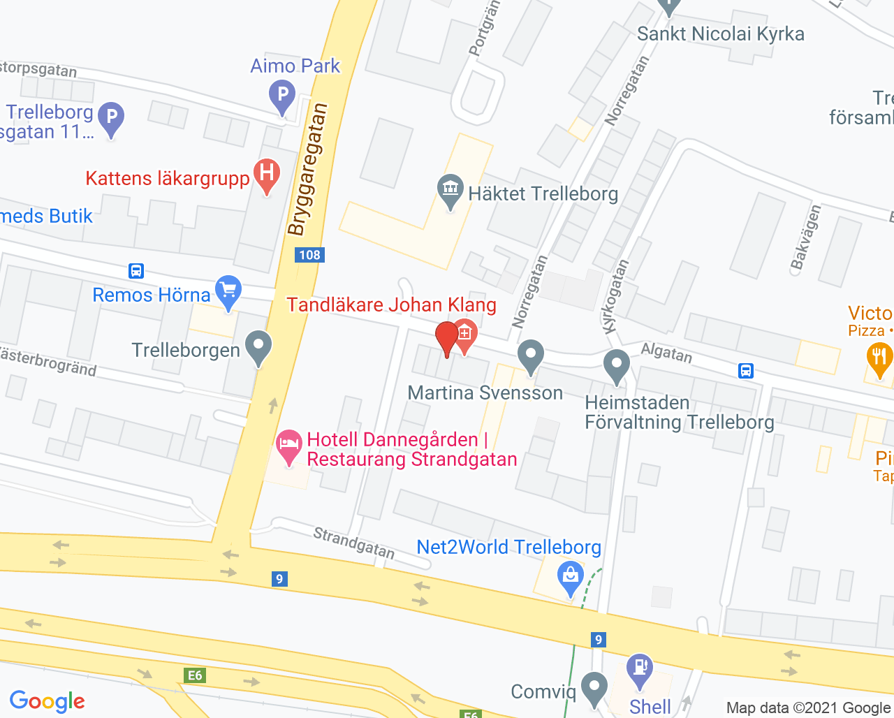 Karta till Tandläkare Johan Klang, Trelleborg