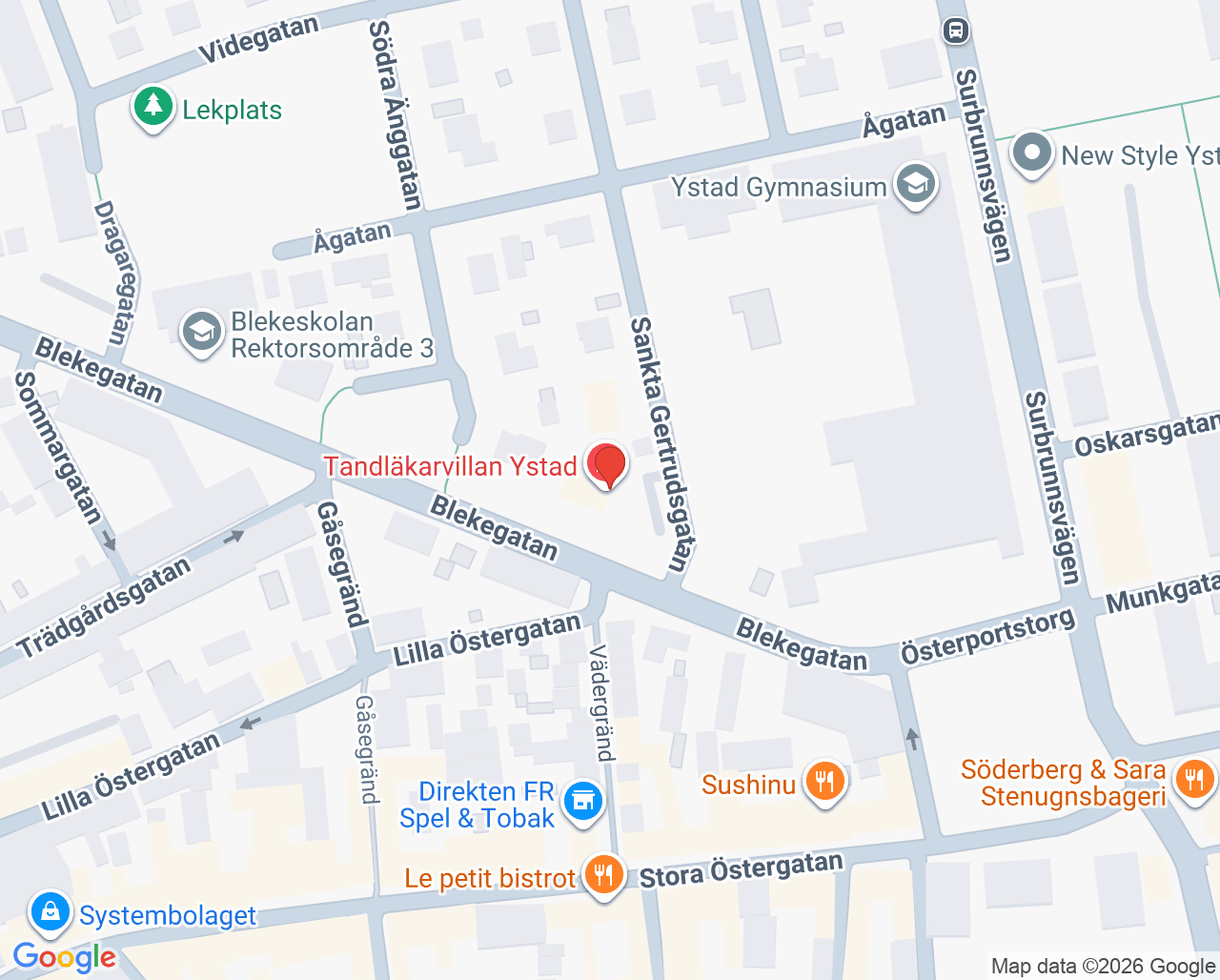 Karta till Tandläkare Anna Chudzikiewicz, Ystad
