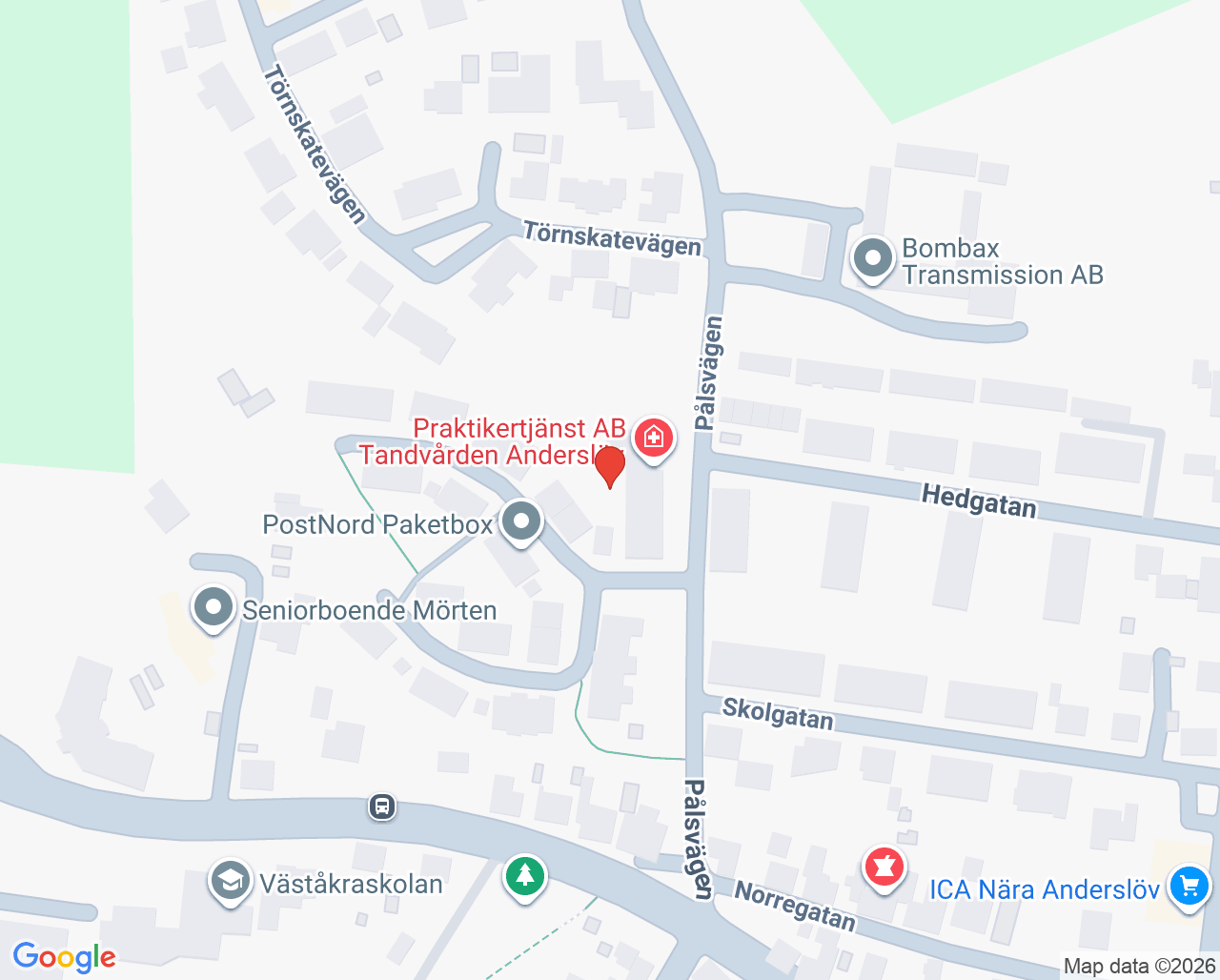 Karta till Tandvården Anderslöv, Anderslöv