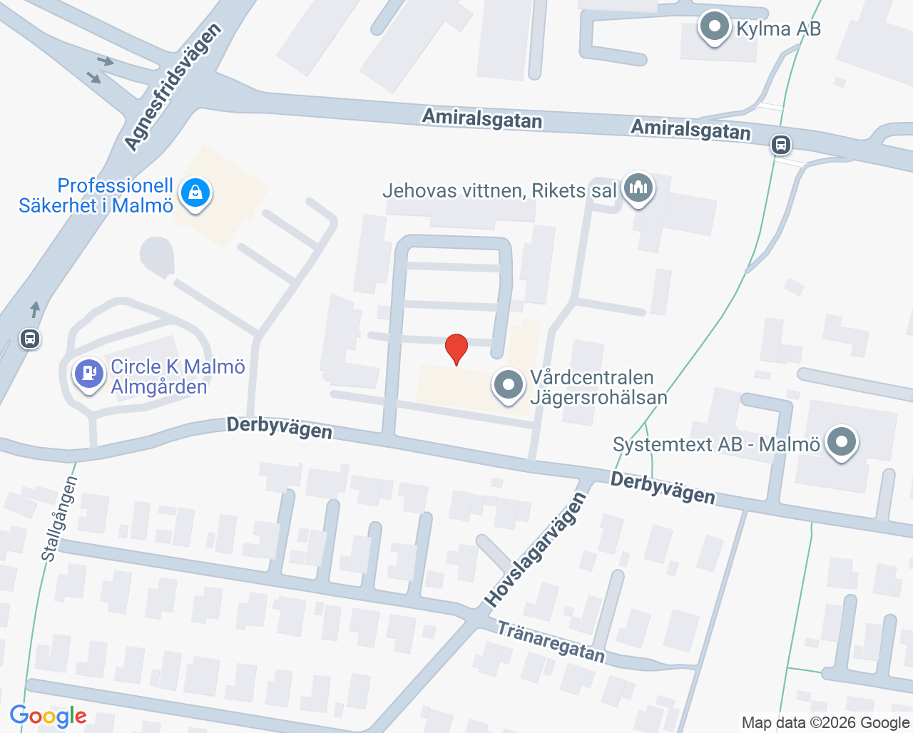 Karta till Psykologmottagning Känsla AB, Malmö