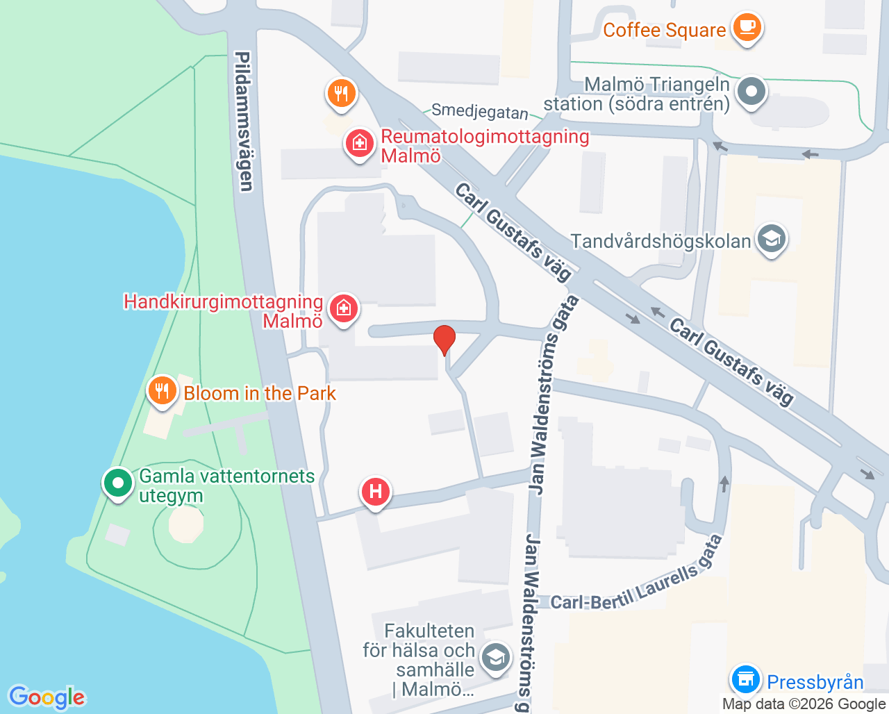 Karta till Plastikkirurgimottagning Malmö