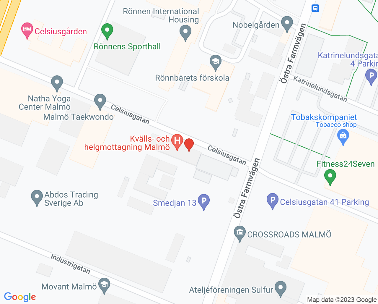 Karta till Blomman Vårdcentral Psykoterapi, Malmö